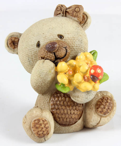 Resin Female Hessian Teddy with Flowers & Bow